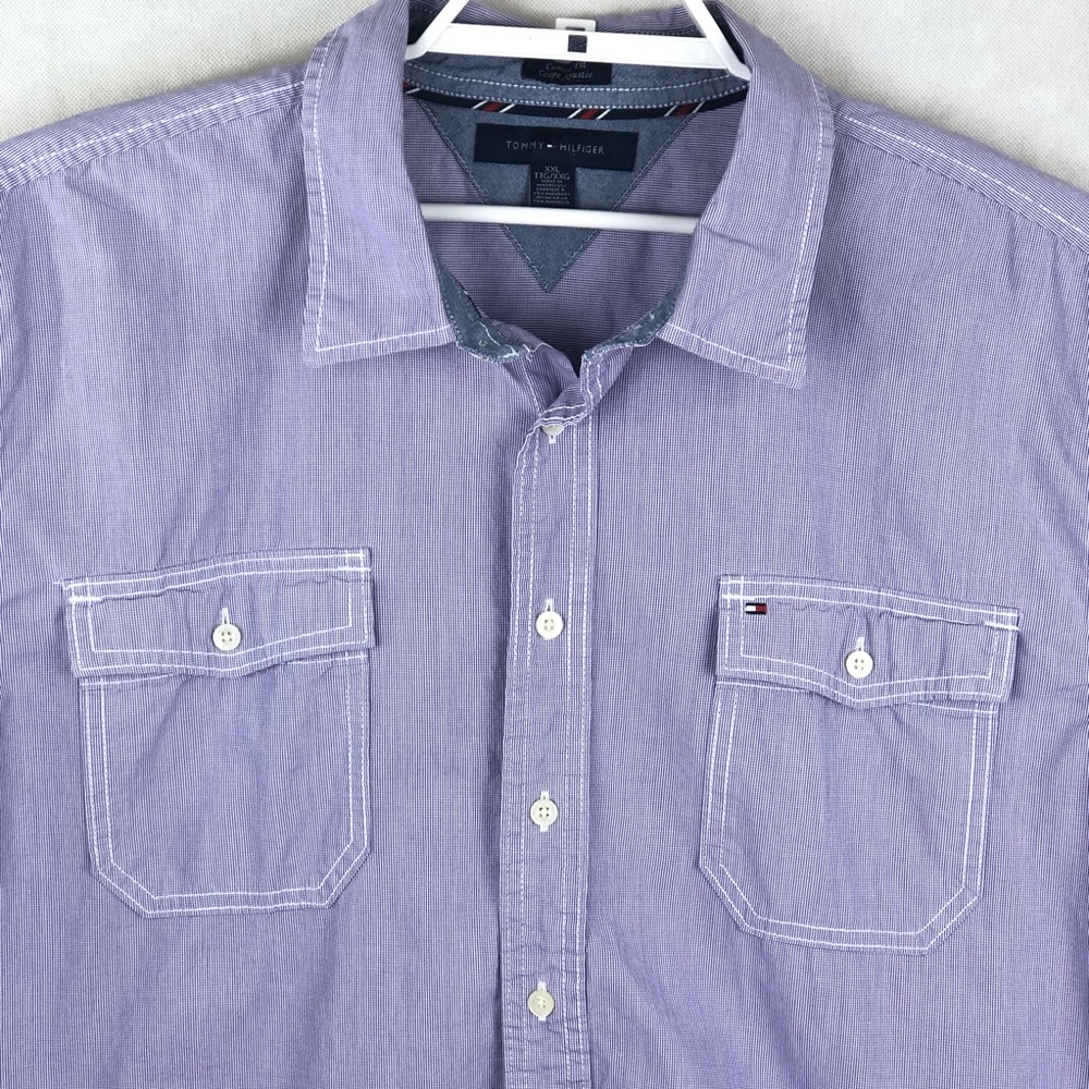 Tommy Hilfiger Blue Custom-Fit Check Print Button - Picture 3 of 7